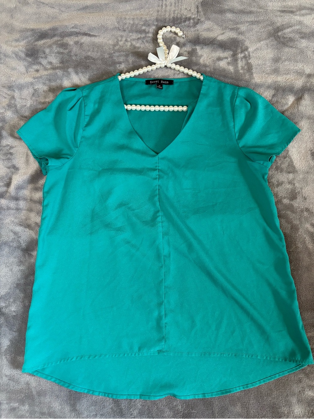 Sweet Rain Teal V-Neck Short Sleeve Blouse